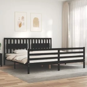 Bed frame with black solid wood headboard 200x200 cm by vidaXL, Beds and slatted bases - Ref: Foro24-3194335, Price: 185,12 €...