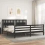 Bed frame with black solid wood headboard 200x200 cm by vidaXL, Beds and slatted bases - Ref: Foro24-3194335, Price: 185,12 €...
