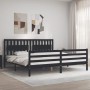 Bed frame with black solid wood headboard 200x200 cm by vidaXL, Beds and slatted bases - Ref: Foro24-3194335, Price: 187,39 €...
