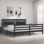 Bed frame with black solid wood headboard 200x200 cm by vidaXL, Beds and slatted bases - Ref: Foro24-3194335, Price: 185,12 €...