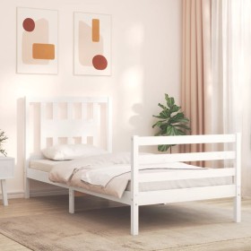 Estructura de cama con cabecero madera maciza blanco 90x200 cm