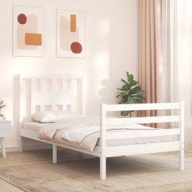 Weißer Massivholzbettrahmen mit Kopfteil 90x200 cm von vidaXL, Betten und Lattenroste - Ref: Foro24-3194557, Preis: 98,75 €, ...