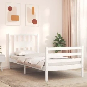 White solid wood bed frame with headboard 90x200 cm by vidaXL, Beds and slatted bases - Ref: Foro24-3194557, Price: 97,51 €, ...