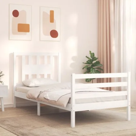 Estructura de cama con cabecero madera maciza blanco 90x200 cm de vidaXL, Camas y somieres - Ref: Foro24-3194557, Precio: 97,...
