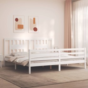 White solid wood bed frame with headboard 200x200 cm by vidaXL, Beds and slatted bases - Ref: Foro24-3194592, Price: 158,33 €...