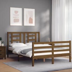 Estructura cama y cabecero madera maciza marrón miel 120x200 cm