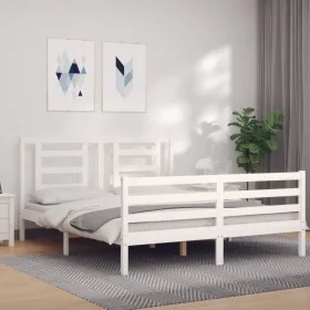 White solid wood bed frame with headboard 160x200 cm by vidaXL, Beds and slatted bases - Ref: Foro24-3194712, Price: 141,38 €...
