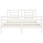 Weißer Massivholzbettrahmen mit Kopfteil 160x200 cm von vidaXL, Betten und Lattenroste - Ref: Foro24-3194712, Preis: 141,38 €...