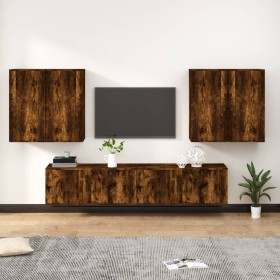 Set de muebles de TV 6 pzas madera contrachapada roble ahumado