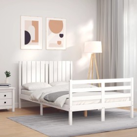 Estructura de cama con cabecero madera maciza blanco 120x200 cm