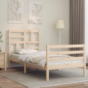 Bed frame with solid wood headboard 90x200 cm by vidaXL, Beds and slatted bases - Ref: Foro24-3194881, Price: 89,29 €, Discou...