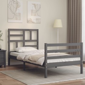 Estructura de cama con cabecero madera maciza gris 100x200cm