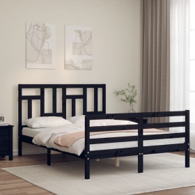 Estructura de cama con cabecero madera maciza negro 120x200 cm