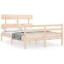 Double bed frame with solid wood headboard by vidaXL, Beds and slatted bases - Ref: Foro24-3195061, Price: 110,26 €, Discount: %