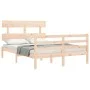 Double bed frame with solid wood headboard by vidaXL, Beds and slatted bases - Ref: Foro24-3195061, Price: 110,26 €, Discount: %