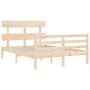 Double bed frame with solid wood headboard by vidaXL, Beds and slatted bases - Ref: Foro24-3195061, Price: 110,26 €, Discount: %