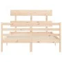 Double bed frame with solid wood headboard by vidaXL, Beds and slatted bases - Ref: Foro24-3195061, Price: 110,26 €, Discount: %