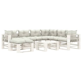 Set muebles de jardín de palets 8 pzas con cojines beige madera