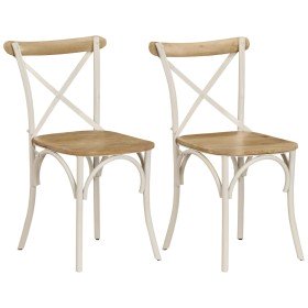 Sillas con respaldo cruzado 2 uds madera maciza de mango blanco Sillas con respaldo cruzado 2 uds madera maciza de mango blanco