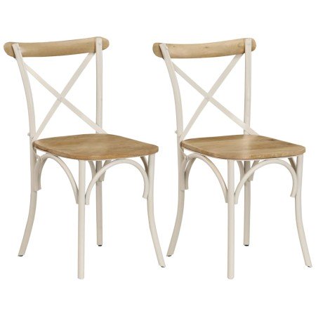 Sillas con respaldo cruzado 2 uds madera maciza de mango blanco en Sillas de comedor | Comprar online en Foro24