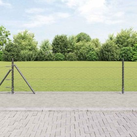 Reja con postes Gris 0.4 x 50 m Acero recubierto de PVC