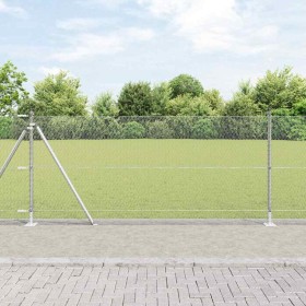 Reja con postes Plateado 1 x 10 m Acero recubierto de PVC
