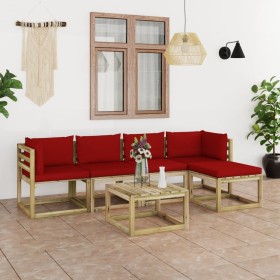 Set de muebles de jardín 6 piezas con cojines madera impregnada