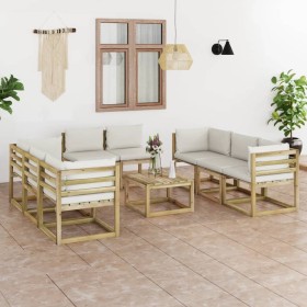 Set de muebles de jardín 9 piezas con cojines madera impregnada