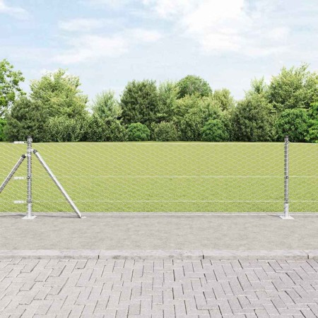 Reja con postes Plateado 0.5 x 25 m Acero recubierto de PVC