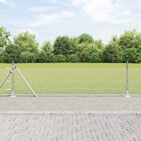 Reja con postes Plateado 0.4 x 50 m Acero recubierto de PVC