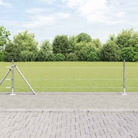 Reja con postes Plateado 0.4 x 50 m Acero recubierto de PVC