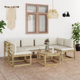 Set de muebles de jardín 7 piezas con cojines madera impregnada