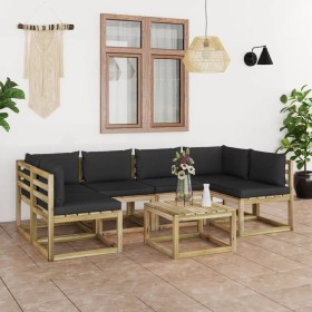 Set de muebles de jardín 7 piezas con cojines madera impregnada