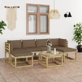 Set de muebles de jardín 7 piezas con cojines madera impregnada
