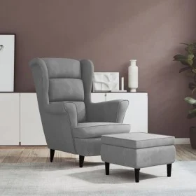 Ohrensessel und Hocker aus hellgrauem Samt von vidaXL, Sessel - Ref: Foro24-3115931, Preis: 265,39 €, Rabatt: %