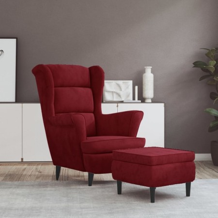 Red Velvet Wing Chair and Stool by vidaXL, Armchairs - Ref: Foro24-3115936, Price: 293,24 €, Discount: %