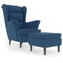 Blue velvet wing chair and stool by vidaXL, Armchairs - Ref: Foro24-3115930, Price: 271,15 €, Discount: %