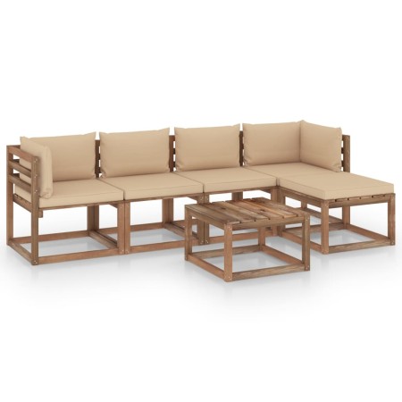 Set de muebles de jardín 6 pzas con cojines beige