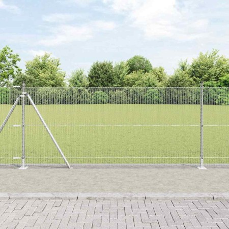 Reja con postes Plateado 0.8 x 100 m Acero recubierto de PVC