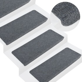 Alfombrilla autoadhesiva de escalera 15 uds gris 65x24,5x3,5 cm