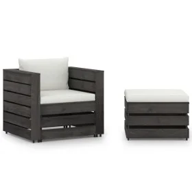Garden furniture 2 pieces with gray cushions impregnated wood by vidaXL, Garden sets - Ref: Foro24-3068146, Price: 193,73 €, ...