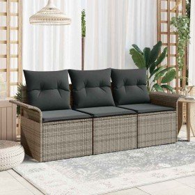 Conjunto de sofá de jardín con cojín 3 pcs Gris Poliratán