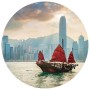 WallArt Círculo de papel pintado Skyline with Junk Boat 142,5 cm