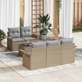 Conjunto de sofá de jardín 6 pcs Beige y gris 55 x 55 x 37 cm