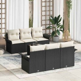 Conjunto de sofá de jardín 7 pcs Negro y crema 55 x 55 x 37 cm