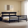 Bed frame with black solid wood headboard 200x200 cm by vidaXL, Beds and slatted bases - Ref: Foro24-3195115, Price: 170,15 €...