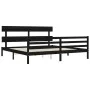 Bed frame with black solid wood headboard 200x200 cm by vidaXL, Beds and slatted bases - Ref: Foro24-3195115, Price: 168,01 €...