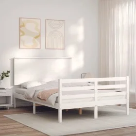 White solid wood bed frame with headboard 140x190 cm by vidaXL, Beds and slatted bases - Ref: Foro24-3195202, Price: 145,55 €...