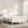 White solid wood bed frame with headboard 140x190 cm by vidaXL, Beds and slatted bases - Ref: Foro24-3195202, Price: 145,55 €...