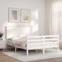 White solid wood bed frame with headboard 140x190 cm by vidaXL, Beds and slatted bases - Ref: Foro24-3195202, Price: 145,55 €...